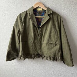 Princess Vera Wang Olive Green Cropped‎ Jacket with Lace Hem